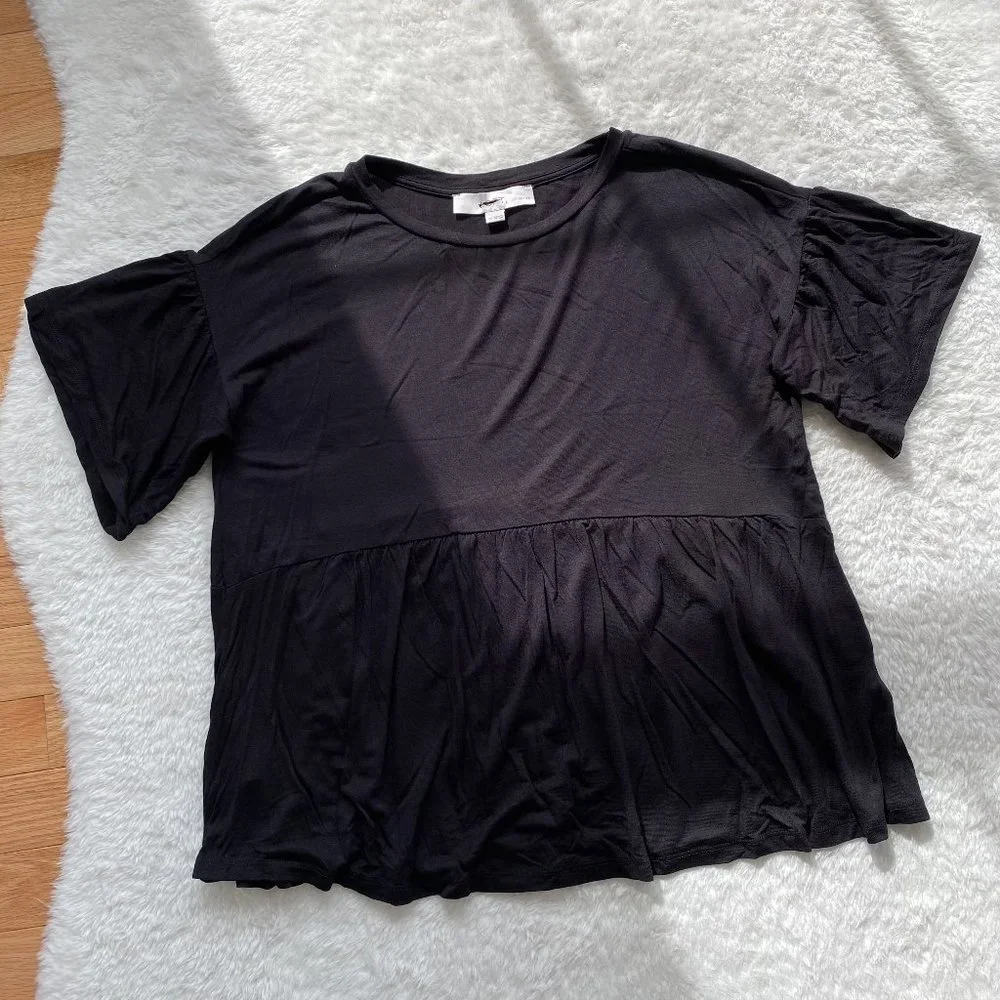 Loft NWOT Women's Short Sleeve T-Shirt, Ruffle Hem, Black, Petites Small - Picture 1 of 6